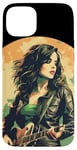 Coque pour iPhone 15 Plus Cool Irish Rock Girl avec guitare électrique pour garçons et filles