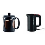 Bodum - 10683-01 - Kenya - Cafetière à Piston 4 Tasses - 0,5 L - Noire + Bouilloire électrique Noire 0,5L