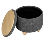 WOLTU Pouf de Rangement, Tabouret Rembourré avec Couvercle, Pouf Ottoman avec Pieds en Pin, Gain de Place, Charge 300kg pour Salon, Chambre, Ø 39x33 cm, Gris foncé