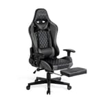 Chaise gamer avec repose-pieds télescopique, fauteuil de bureau gamer ergonomique foxsport, hauteur et accoudoirs réglables-Noir