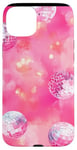 Coque pour iPhone 15 Plus Aquarelle rose tropical rétro Lucky Disco 8 Ball Pattern