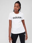 adidas Sportswear Essentials Linear Slim T-Shirt - White/Black, White/Black, Size M, Women