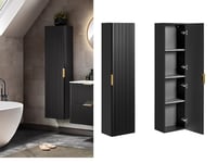 Bathroom Wall Cabinet Tall Slim Storage Shelves Unit Black Ribbed Floating Adel