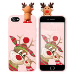 Pnakqil Noël Coque pour iPhone SE 2022/2020/iPhone 8/7 4.7", Etui en Mignon Rose Silicone TPU avec 3D Cerf Poupée Dessin Animé Motif Cadeau de Noël Housse de Protection Souple Case Cover,Wapiti