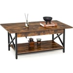 Table Basse à 2 Niveaux de Style Industriel avec Pieds Réglables, 110 x 60 x 48 cm, Rectangulaire avec Cadre Métallique, Table d'Appoint pour Salon,