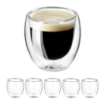 Relaxdays Tasse à Expresso, Lot de 6, Design Original, Double paroi, Volume : 100 ML, Verre Borosilicate, Transparente