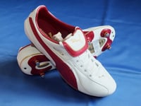 New Puma Retro Soft Ground Grass White Red & Gold Leather Football Boots UK 9