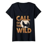 Womens Call of the Wild Howling Wolf Under Full Moon V-Neck T-Shirt