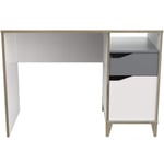 Bureau enfant 1 porte, 1 tiroir, 1 niche en bois blanc et gris - BU215