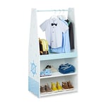 Relaxdays Portique Enfants, HxLxP: 120 x 60 x 40 cm, Tringle à vêtements, 3 Compartiments, Garde-Robe, Bleu-Blanc