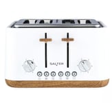 Salter 4-Slice Toaster Wide Slots for Thick Bread Crumb Tray White Wood Effect