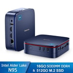 Blackview MP60 Mini PC - RAM 16Go Stockage 512 Go M.2 SSD, Windows 11 Pro, WiFi 2.4G+5G, Intel Alder Lake N95, 3.40 GHz - Blue