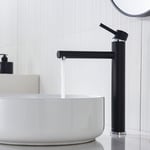 Mitigeur Lavabo Haut Robinet pour Vasque à Poser Salle de Bain à Une Poignée avec Hauteur de Bec de 225mm Fabriqué en Acier Inoxydable Noir