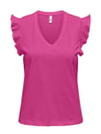 Onlmay Life S/S Frill V-Neck Top Box Jrs Tops T-shirts & Tops Short-sleeved Pink ONLY