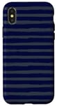 Coque pour iPhone X/XS Bleu Marine Gris Rayé Girly Esthétique Preppy Stripe