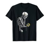 skeleton with retro headphones music cassette player T-Shirt