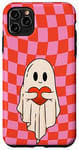 Coque pour iPhone 11 Pro Max Valentine Retro Ghost Hugging Heart Checkerboard Pink Red