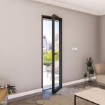 Porte fenêtre alu 1 vantail GoodHome gris - l.80 x h.205 cm, tirant droit