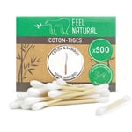 Coton Tige Bambou - Boîte 500 Cotons tiges blanc Bambou Feel Natural - Hygiene Oreille, Demaquillage - Avec une Ouverture Facile - Alternative Biodégradable au Coton Tige en Plastique