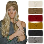 DRESHOW 6 Pièces Bandeau Cheveux pour Femme Bandeaux Hiver Serre-Tête Tricoté Oreille Réchauffeur Chaud Noué Bande Elastique Cheveux,Taille unique,Red Marron Blanc Jaune Noir Gris