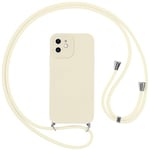 Vauki Coque pour iPhone 12 avec Cordon, Etui avec Collier - Tour de Cou Lanière en Corde - Silicone Housse avec Réglable Chaine pour iPhone 12, Bandouliere - Blanc