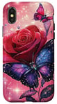 Coque pour iPhone X/XS Rose et papillon mignon sur fond rose