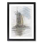 Big Box Art The Burj Al Arab in Dubai Vol.1 Sketch Framed Wall Art Picture Print Ready to Hang, Black A2 (62 x 45 cm)