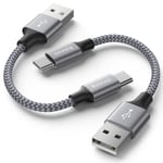 Court Câble USB C,Résistant [ 0.3m/30cm,Lot de 2 ] Cable USB Type-C Chargeur Rapide Cordon Compatible avec Samsung Galaxy A14 A13 A33 A54,S10 S20 S21 S22 S23 Plus,Redmi Note 9 10 12 -Gris