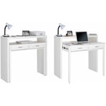 Innovation - Skraut Home - Bureau informatique console Extensible, table d´appoint de studio pour ordinateur, 2 tiroirs, blanc, Dimensions :