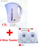 4 Slice Bread Toaster & 1.7L Electric Cordless Kettle Jug Combo Set White Auto