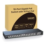 Loocam 16 Port Switch PoE+ Gigabit Ethernet Réseau Switch avec 2 Gigabit Uplink Port, 1000Mbps, 156W, IEEE802.3af/at, Montage de Bureau ou Mural, Boîtier Métal Durable, Non Géré