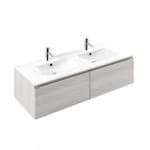 Pack Meuble salle de bains+double Vasque ceramique+miroir led Area 120 couleur blanc