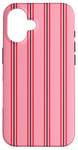 Coque pour iPhone 16 Rose Rouge rayé Girly Esthétique Preppy Stripe