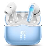 Wireless Earbuds, Bluetooth 5.3 Headphones in Ear with HiFi Stereo Deep Bass, 4 ENC Noise Cancelling Mic Wireless Earphones 40H Playtime, Bluetooth Earbuds Dual LED Display, IP7 Waterproof, Lake Blue