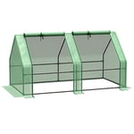 Outsunny Mini Serre de Jardin Mini Serre Tunnel 180L x 90l x 90H cm Toit Pointu Acier PE Haute densité 140 g/m² Anti-UV 2 fenêtres avec Zip enroulables Vert