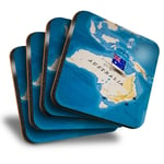 Set of 4 Square Coasters - Australia World Map Flag  #44172