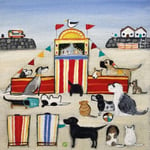 Sandy Paws Puppet Show - Art Blank Greeting / Birthday Card Dogs Beach Mr Punch