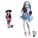 Monster High Draculaura Doll with Pet Bat-Cat Count Fabulous and Accessories like Backpack & Frankie Stein Doll, Fashion Frankenstein Doll with Black and White Hair