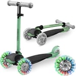 RicoKids Trottinette à Trois Roues pour Enfants - avec Roues Lumineuses - Pliable - Hauteur réglable sur 3 Niveaux - 27,5 x 56,5 x 15 cm - Noir/Vert