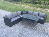 PE Wicker Outdoor Garden Furniture Set Patio Rattan Rectangular Dining Table Sofa Side Table 6 Seater