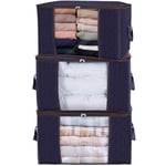 Lifewit Lot de 3 Sac de Rangement Vetement 90L, Grand Boite Rangement Caisse Rangement Cartons Déménagement pliable Housse Rangement Couette pour Couvertures Jouets Vêtements, Bleu