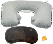 MSC Inflatable Travel Pillow and Eye Mask Travel Set Includes with Ear Plugs Suitable for Plane, Car and Train, Reading Neck Pain Relief greyTravel Set1pc