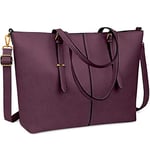 NUBILY Women Handbag Laptop Tote Bag 15.6 Inch Large Leather Shoulder Bag Designer Lightweight Computer Tote Bag Lady Stylish Handbags for Work Business School College Travel (Dark Purple)