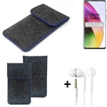 Felt Case for OnePlus 8 dark gray blue edge bag Pouch + earphones