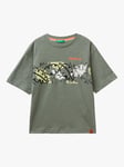 Benetton Kids' Leaves Stencil Print Short Sleeve T-Shirt, Olive Green
