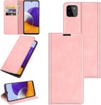 Etui Pour Samsung Galaxy A22 5g Housse De Protection Anti Choc Etui En Cuir Pu Aimant+Intérieur En Silicone Tpu Case Wallet Coque Pour Samsung Galaxy A22 5g Smartphone,Rose