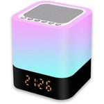 Nattlampa med Bluetooth-högtalare, 5 i 1 touch-lampa med färgbyte, RGB dimbar digital väckarklocka