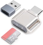 Lecteur de Carte TF, Lecteur de Carte Micro SD, Adaptateur de Lecteur de Carte Mémoire TF Type C avec Adaptateur USB C vers USB Compatible avec Les Ordinateurs Portables, MacBook, Samsung (Argent)