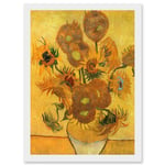 Painting Van Gogh Still Life Vase Fifteen Sunflowers A4 Artwork Framed Wall Art Print