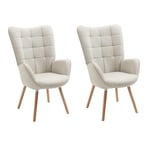 MEUBLE COSY Lot de 2 Fauteuil Salon Scandinave Confortable Chaise de Coiffeuse Canapé Allaitement avec Assise Épais Accoudoirs Rembourés en Tissu Pieds Bois Massif, Beige